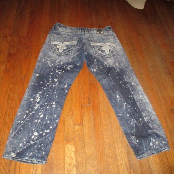 ROCK REVIVAL Chenko Straight Acid Splatter Jeans Sz 38 - Picture 8 of 12